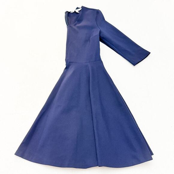 Diane Von Furstenberg Navy Blue Flare Skirt Long Sleeve Dress Size 2 - Picture 6 of 6